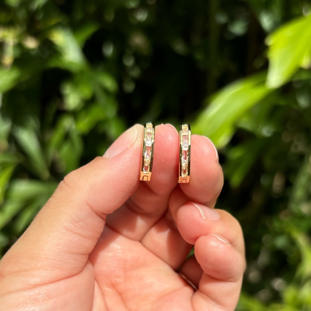 18K Gold Plated Stainless Steel Diamond Hoop Earrings